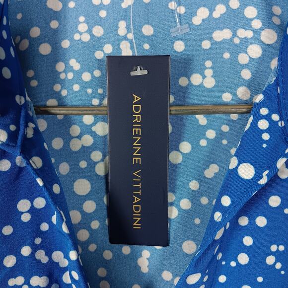 Adrienne Vittadini Blouse Size Large Blue & White Specks Button Down 3/4 Sleeve - Picture 6 of 10